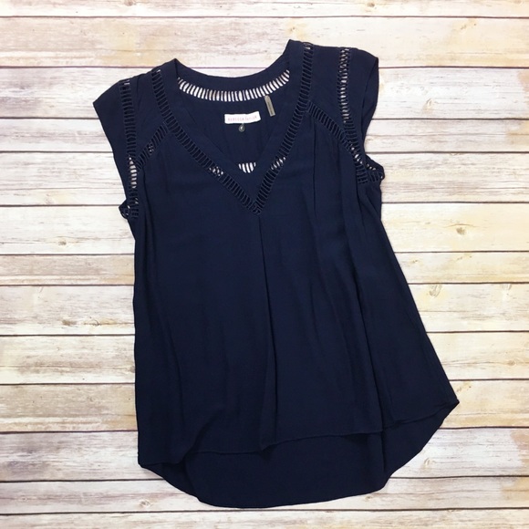 Rebecca Taylor Crochet Cut Out Blouse in navy - Picture 2 of 7